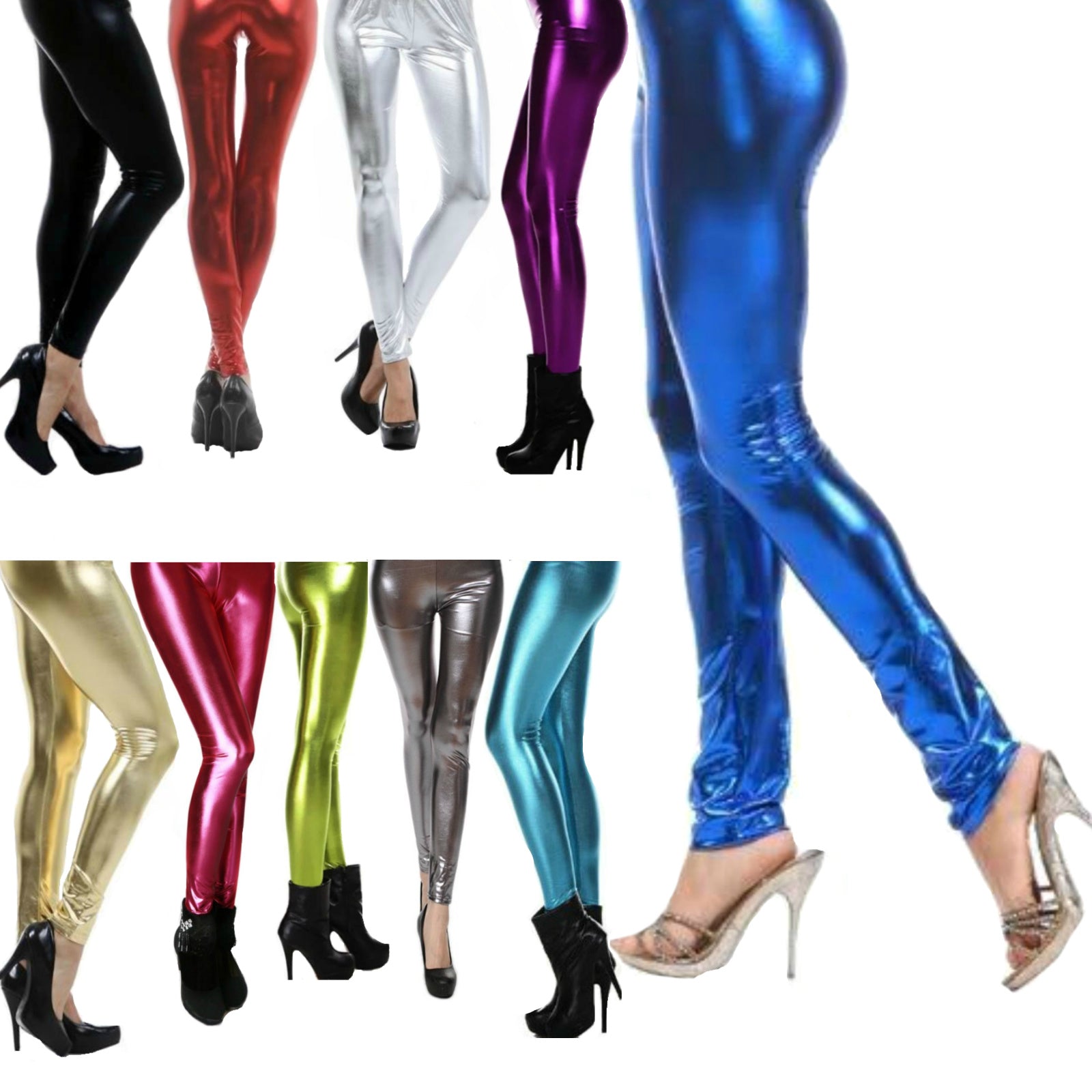 Ladies Women Adult Disco Costume Fancy Retro Leather Pants Rainbow Pants  Leggings