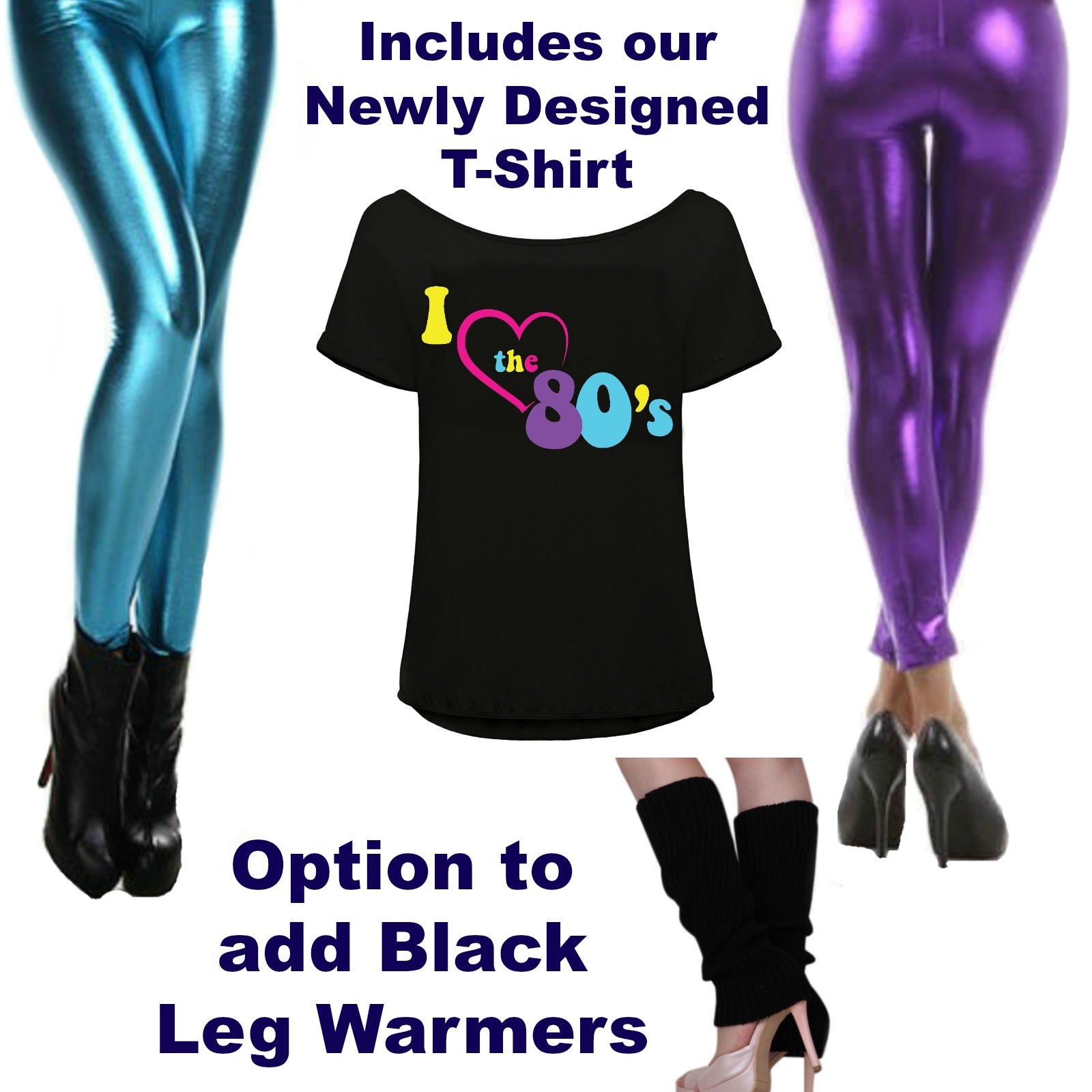 80s Leggings Shiny Metallic 70s Neon Disco Pants - Ladies Fancy Dress  Costume