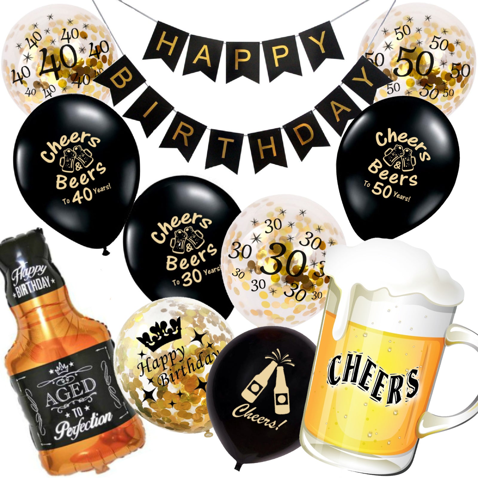 Cheers to 40 Years Birthday Decoration Set Whiskey Balloon 40th Birthday  Balloons Jumbo 40 40th Birthday Decorations 40 Black 40 