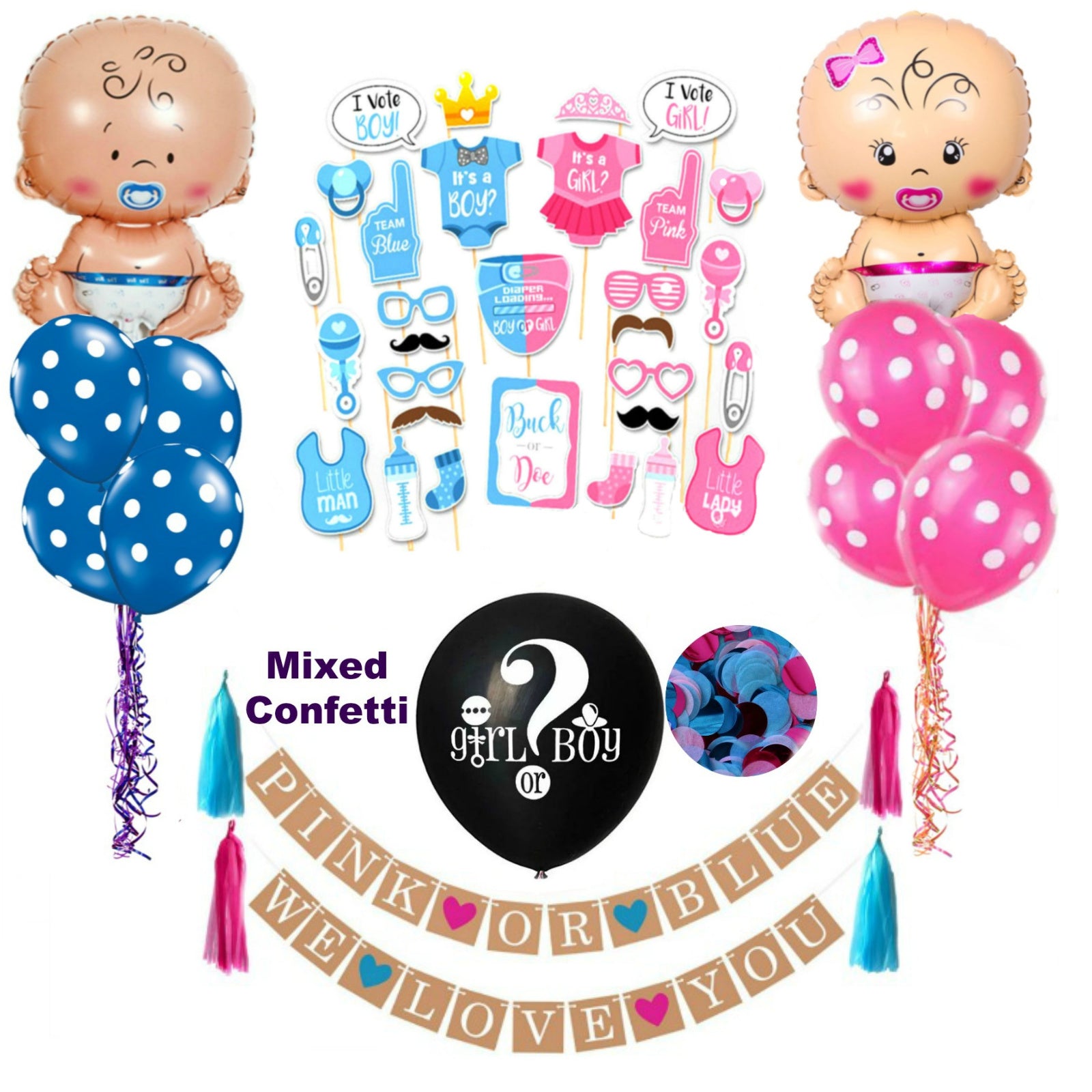 Boy Or Girl Balloon Gender Reveal Baby Shower Confetti Black Latex