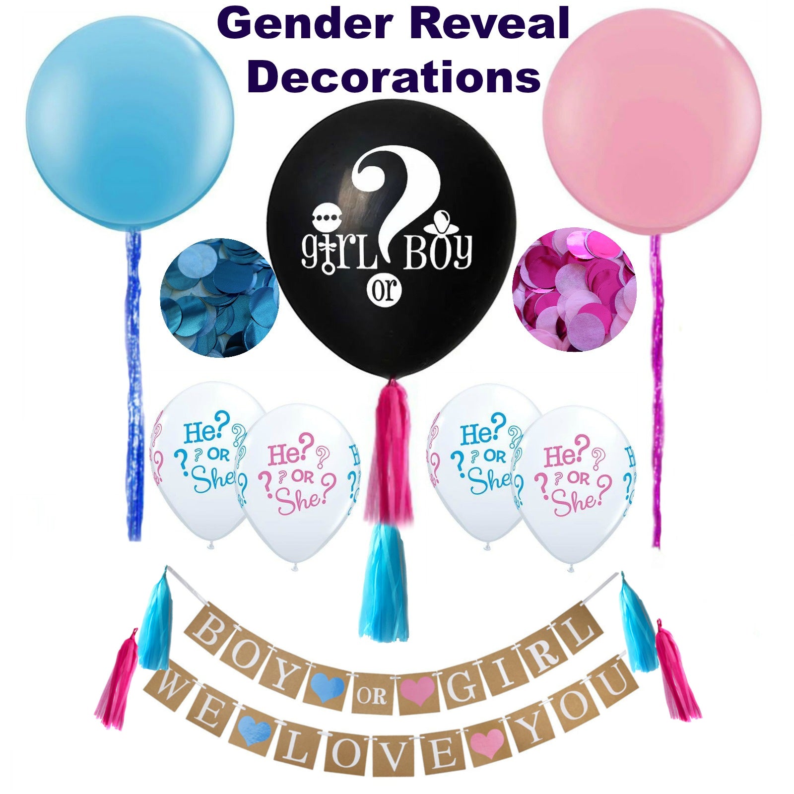 Baby Gender Reveal Decorations Set - Boy or Girl Balloons & Pink and Blue  Balloons & Boy or Girl Banner for Gender Reveal Ideas and Gender Reveal
