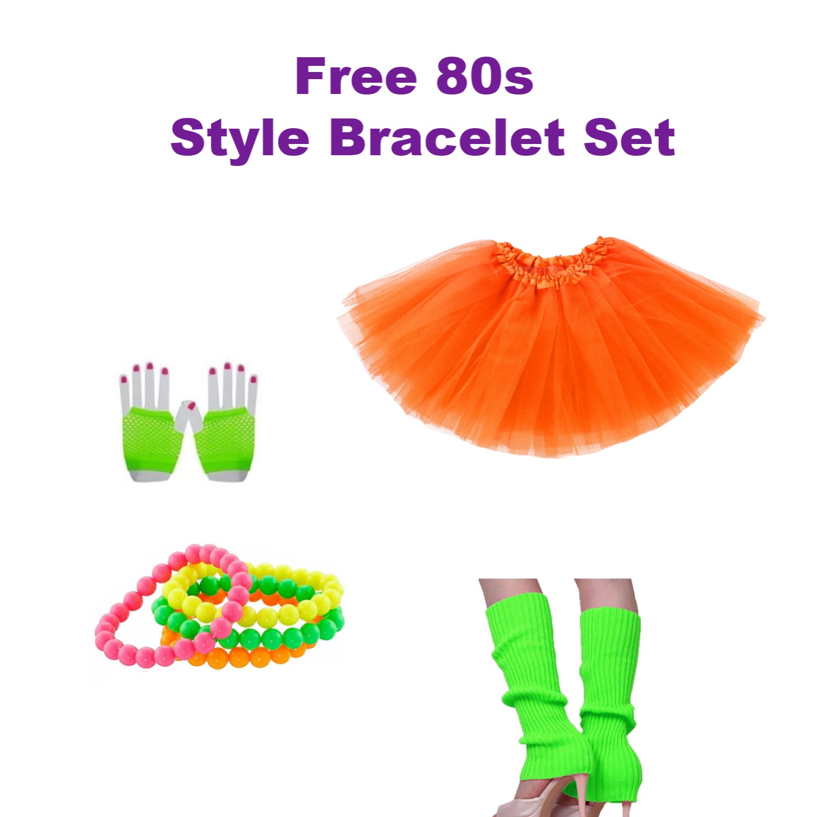 Neon Orange Leg Warmers 1980s Fancy Dress Accessory 